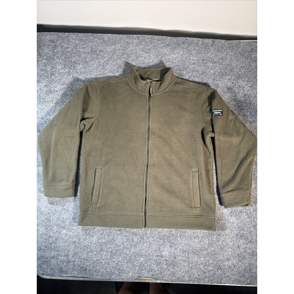 ORVIS Men's Full Zip Fleece Jacket w/Pockets GREEN Long Sleeve XL Patch Logo